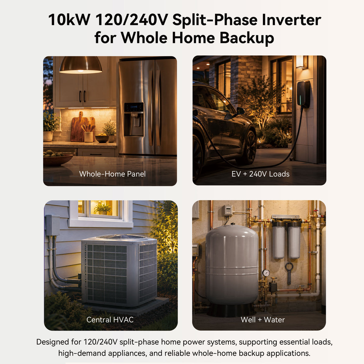 Wirentech W-US-10kW inverter package with Wi-Fi module, parallel cable, two CT sensors, dust filters, documents, and mounting hardware.