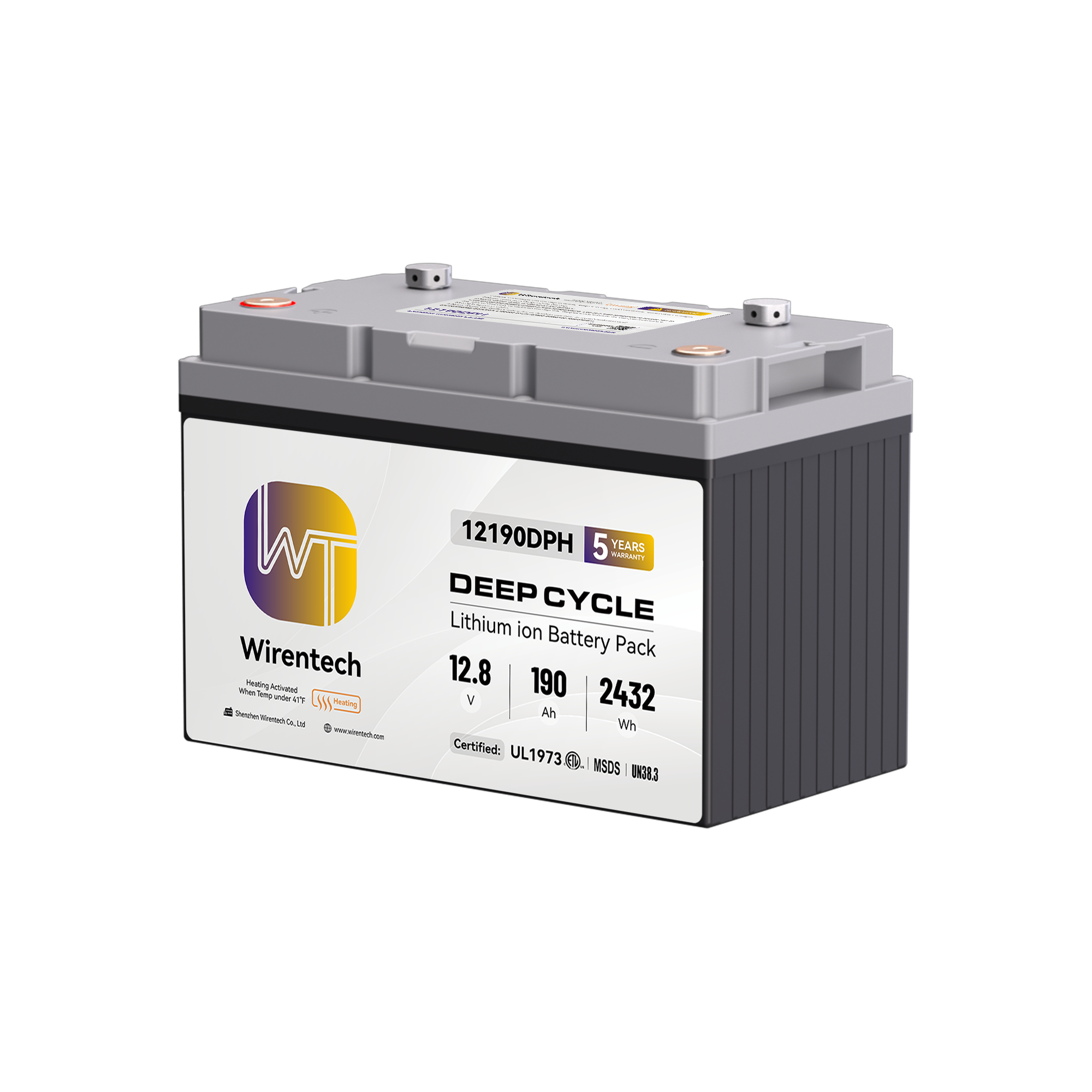 UL Wirentech 12V 190Ah Self-Heating Lithium Battery with Bluetooth and 200A BMS