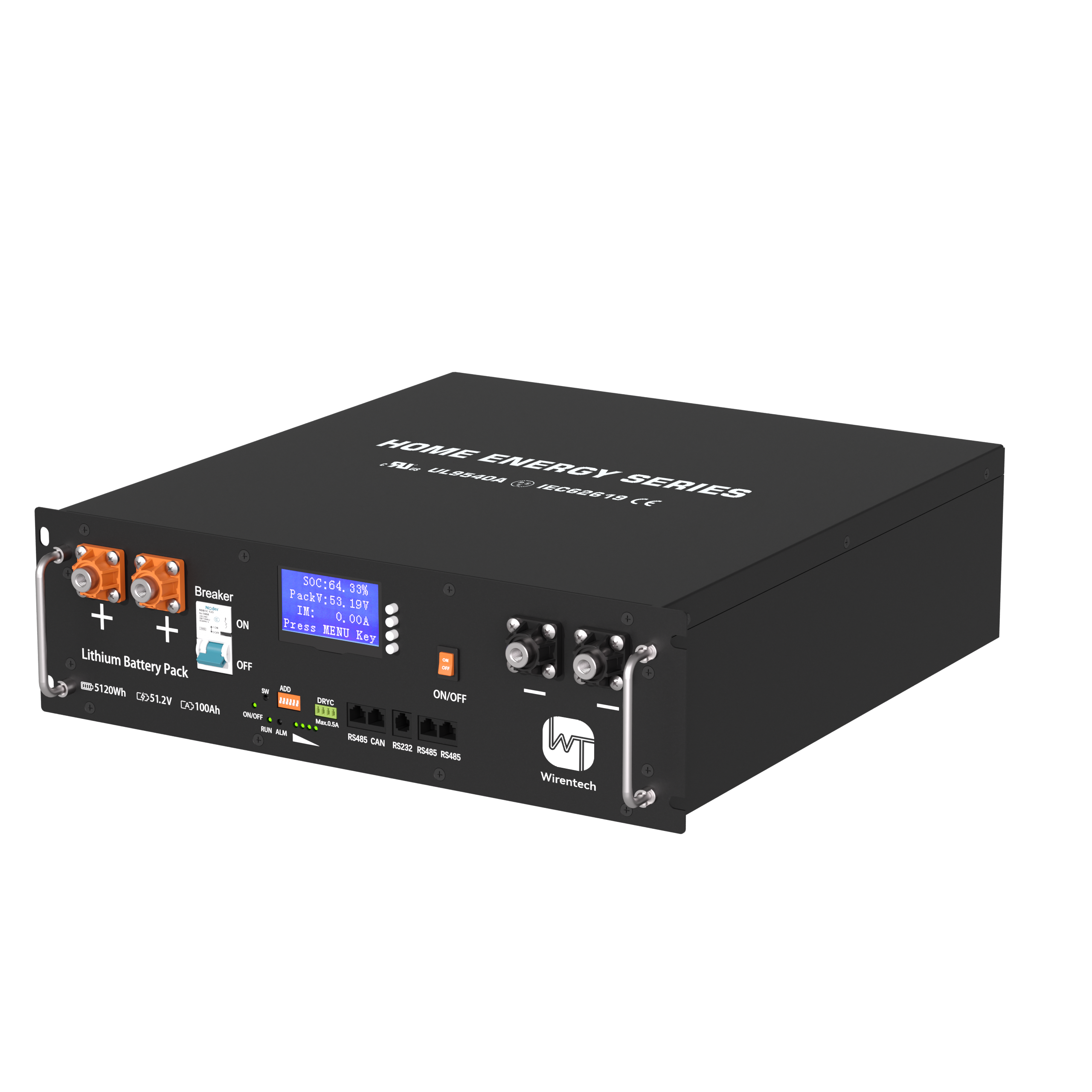 UL9540A Wirentech 48V (51.2V) 100Ah Server Rack Lithium Battery